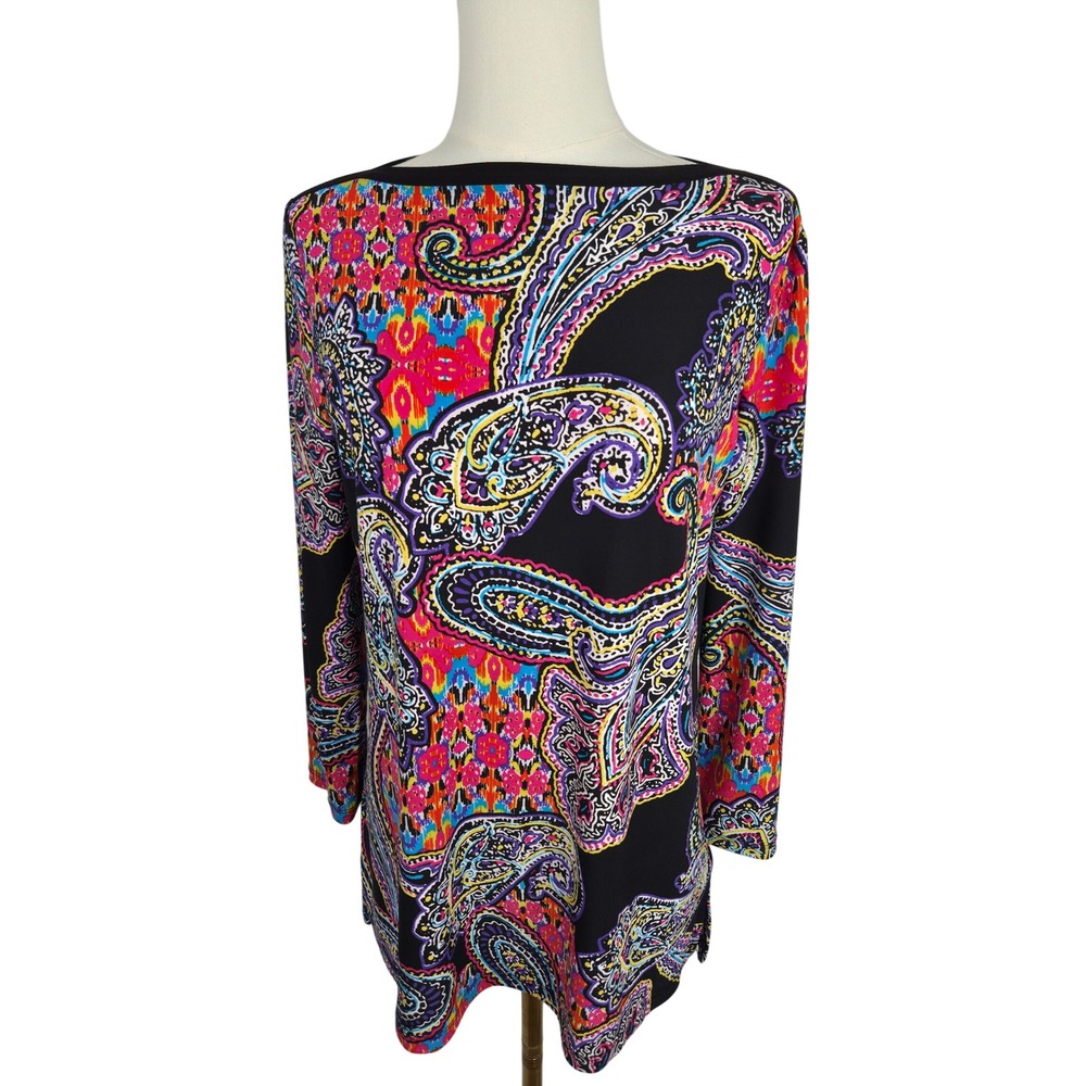 Lauren Ralph‎ Lauren Tunic Top S Multicolor Paisley Boatneck Knit Artsy Boho Mod